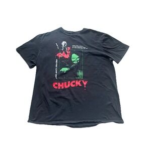 Chucky Blood Knife Look Who's Stalking Horror 2004 Black Green Red‎ Shirt Men XL